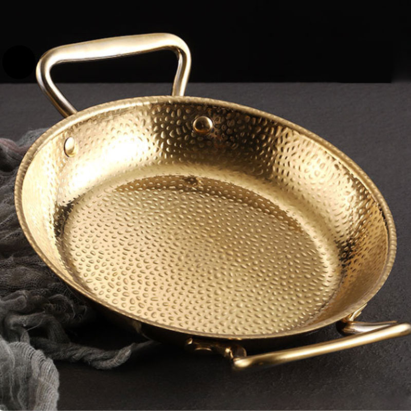 Hammered Stainless Steel Paella Pan Non-stick Sukiyaki Dry Hot Pot Spanish Frying Cooking Pan Seafood Pot with Dual Handles