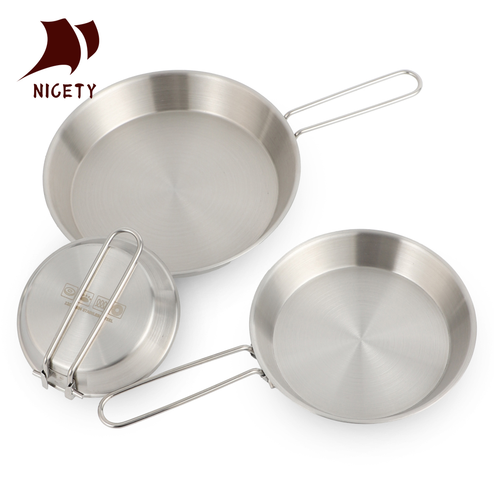 Professional Food Grade 304 Stainless Steel Camping Frying Pan with Foldable Handle Portable Outdoor Skillet