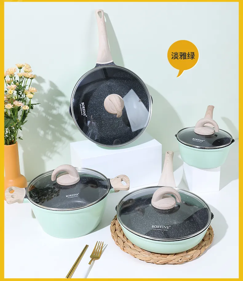 Green Non-Stick Cookware Ready Wok Deep Fry Pan Ceramic Skillet Saute Braise