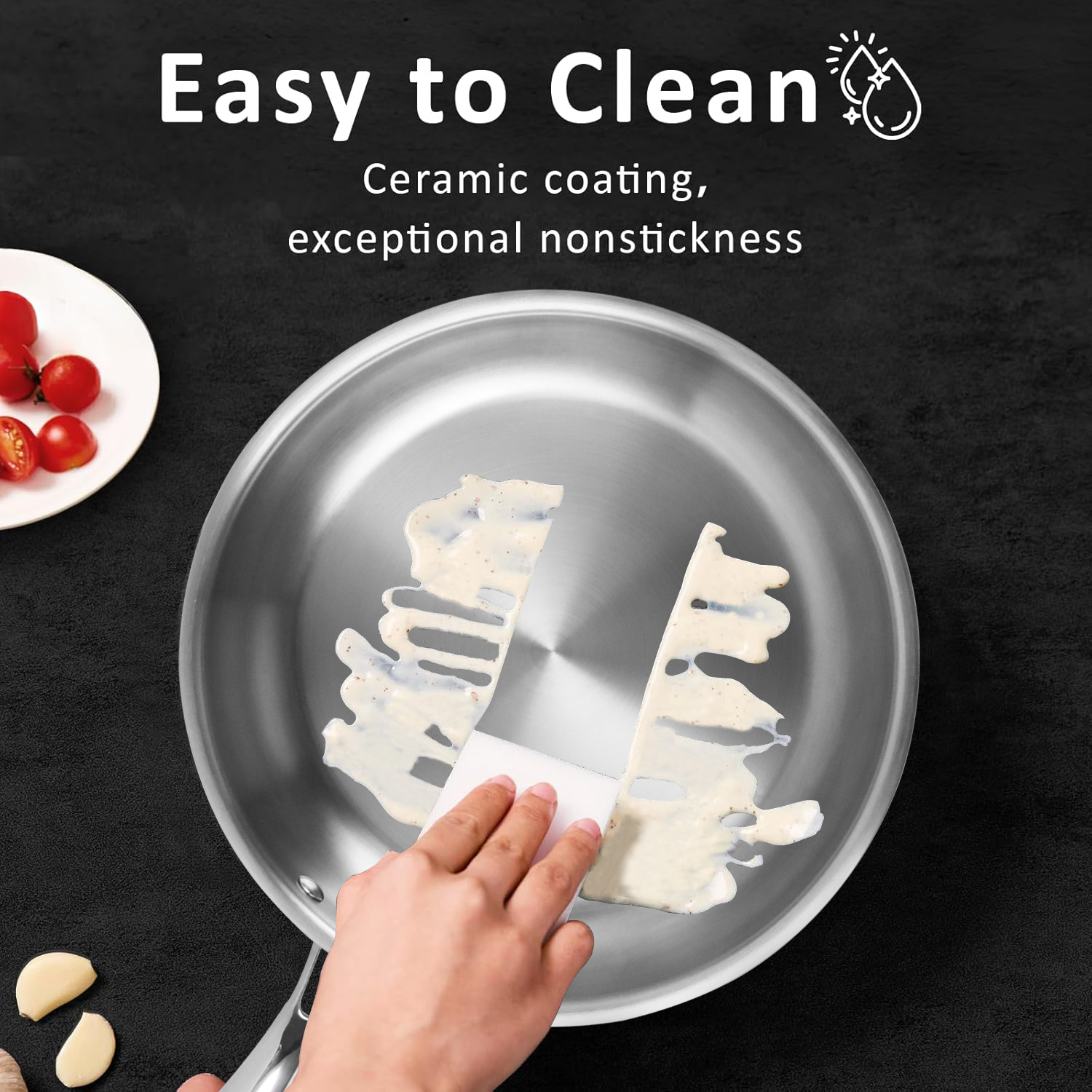 Wholesale Modern Metal Food Contact 3ply 304 Nonstick Frying Pan Eco-friendly Tri-Ply 18/10 Stainless Steel Skillet with Lid