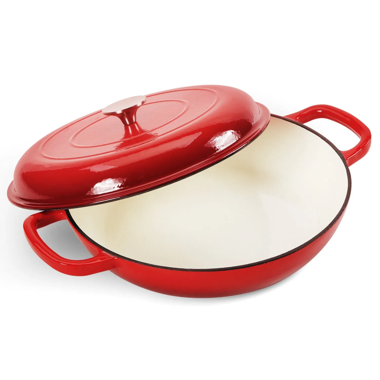 Chinese High Quality 30cm 12" 12 Inch 3.8qt 3.7qt 4quart Cast Iron Dutch Oven Casserole Shallow Pot Shallow Cast Iron Braiser Pan Pot with Stainless Steel Knob