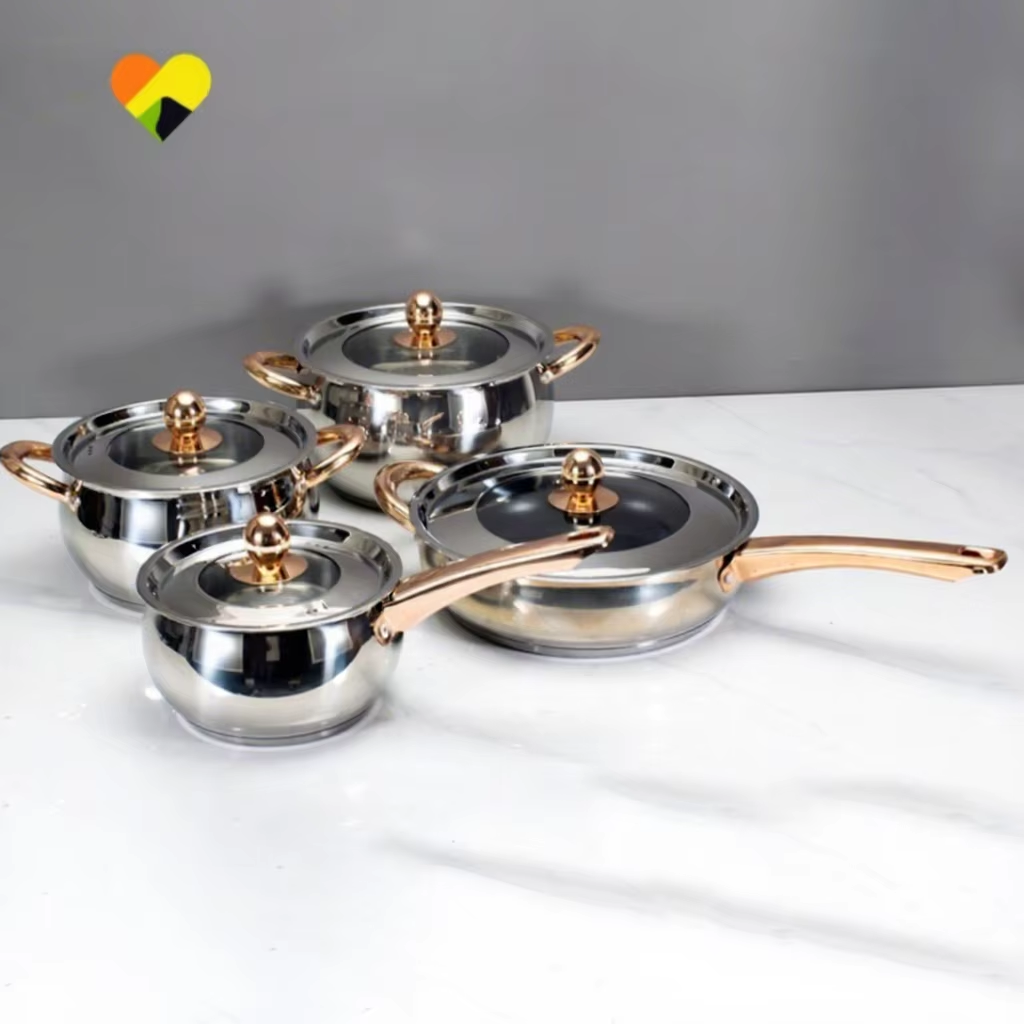 8-piece Stainless Steel Cookware Set Induction Compatible Oven Dishwasher Safe Modern Design Sustainable Glass Lid Stainless