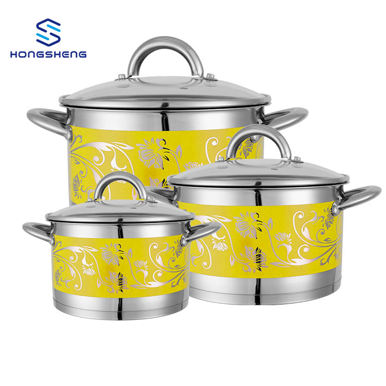 OEM/ODM Manufacturer 201 Stainless Steel Straight Shape Cookware Casserole Stock Pot with Color Pattern Coating