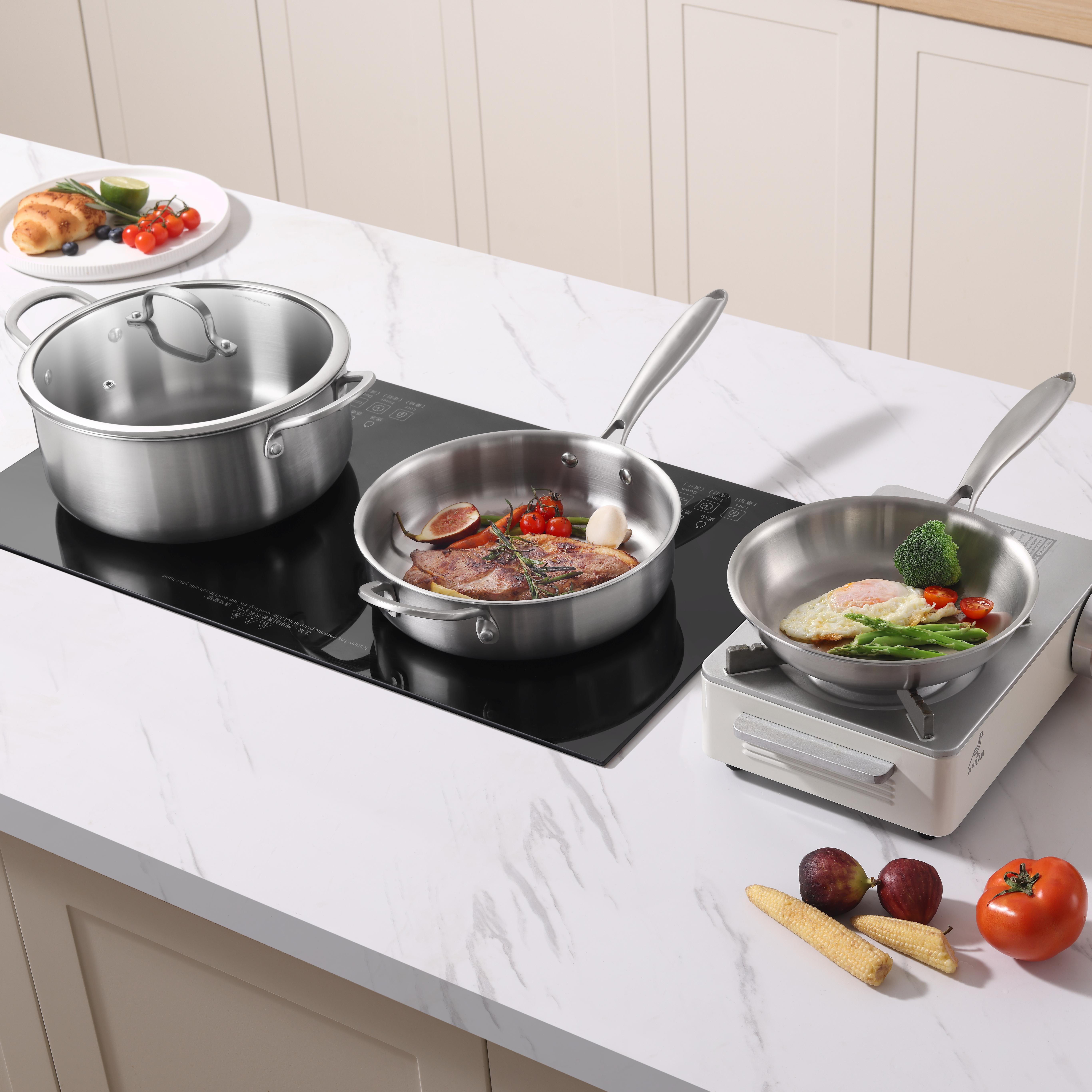 Factory Stainless Steel Cooking Pot Set with Glass Lid Induction &amp; Gas Ready Durable, OEM&amp;ODM