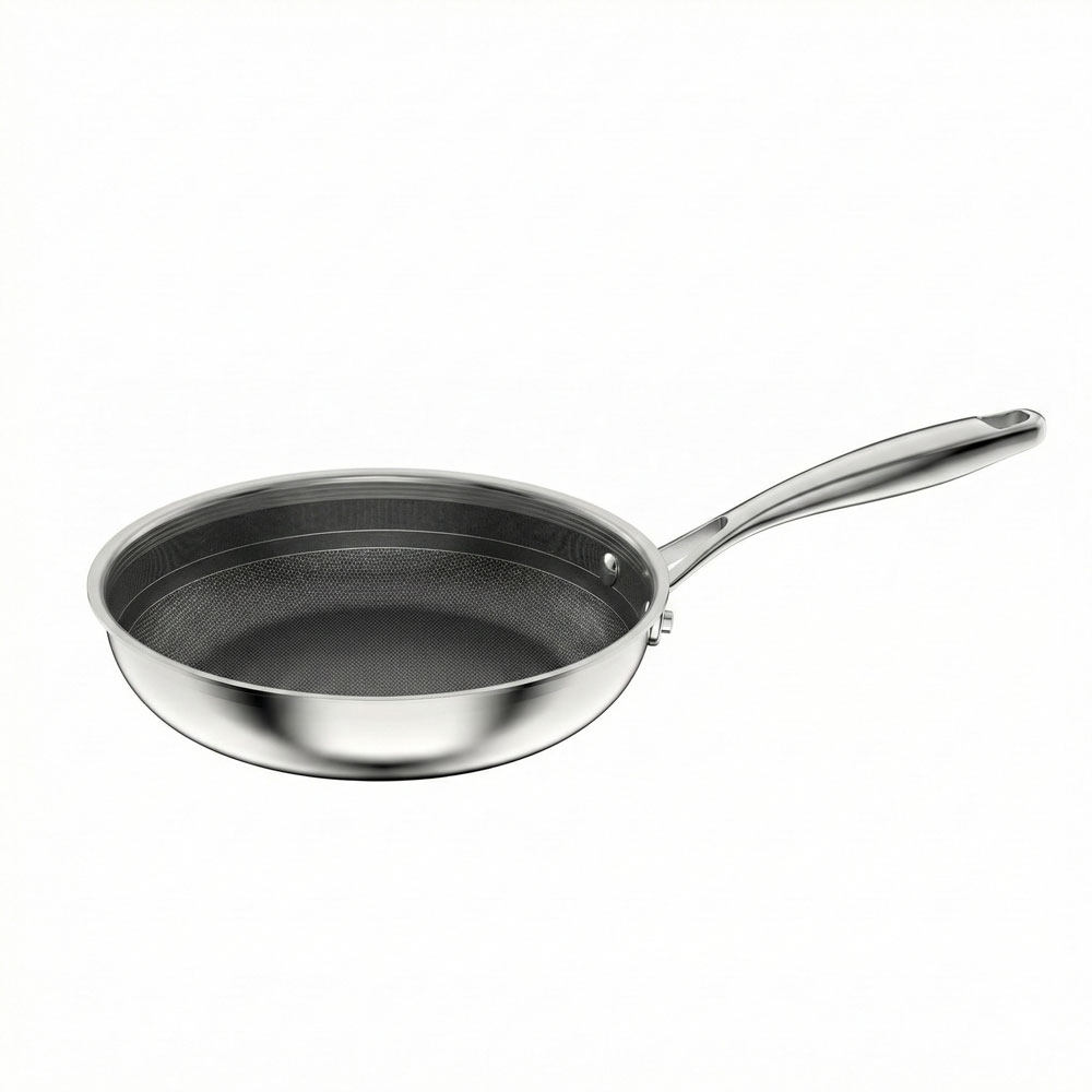 E-Top Stainless Steel Polished Frying Pan Nonstick Stainless Steel Skillet Scratch Proof Cool Grip Handles Non Toxic Cookware