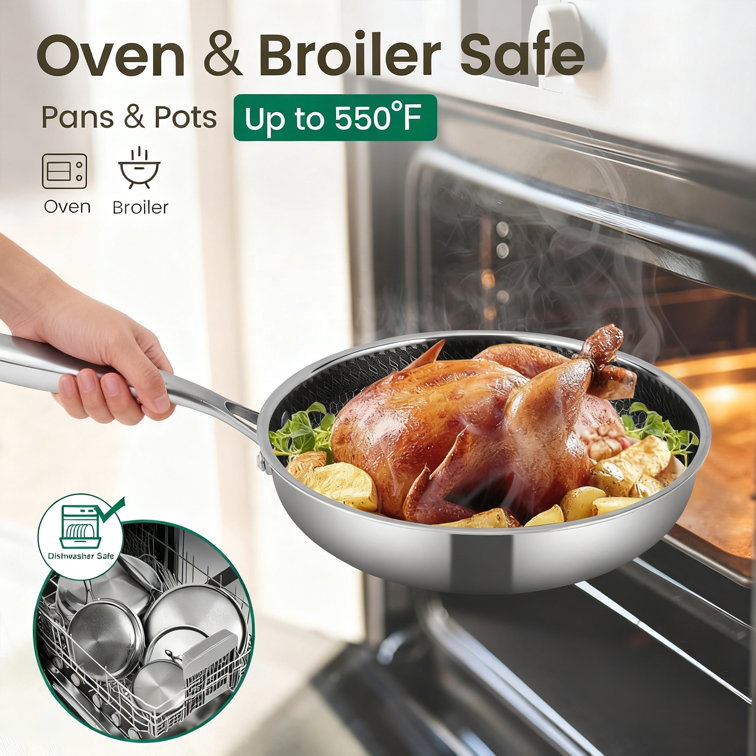 Custom 8-Piece Non-Stick TriPly 304 Stainless Steel Cookware Set With 18/10 Honeycomb Base Induction Ready Durable &amp; Oven Safe