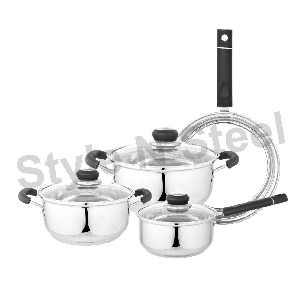 Saucepan Cookware Set Sauce Pan Wholesale Price Stainless Steel Double Wall Casserole 4 Pcs Set Cookware Set 2 Tone