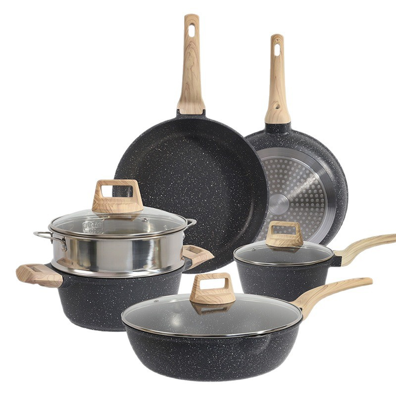 4-Piece Maifan Stone Cookware Set, Household Non-Stick Pot Set, All-in-One Steaming &amp; Frying Pan, High Appearance Kitchen Cooking Set, Induction Compatible, Who