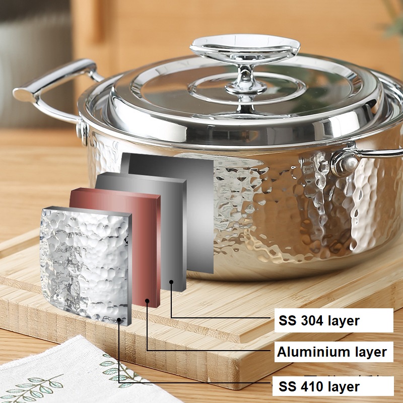 High Quality Cooking Pots Three Layers Structure Stainless Steel 304 Cooking Pot With Double Ears for Kitchen