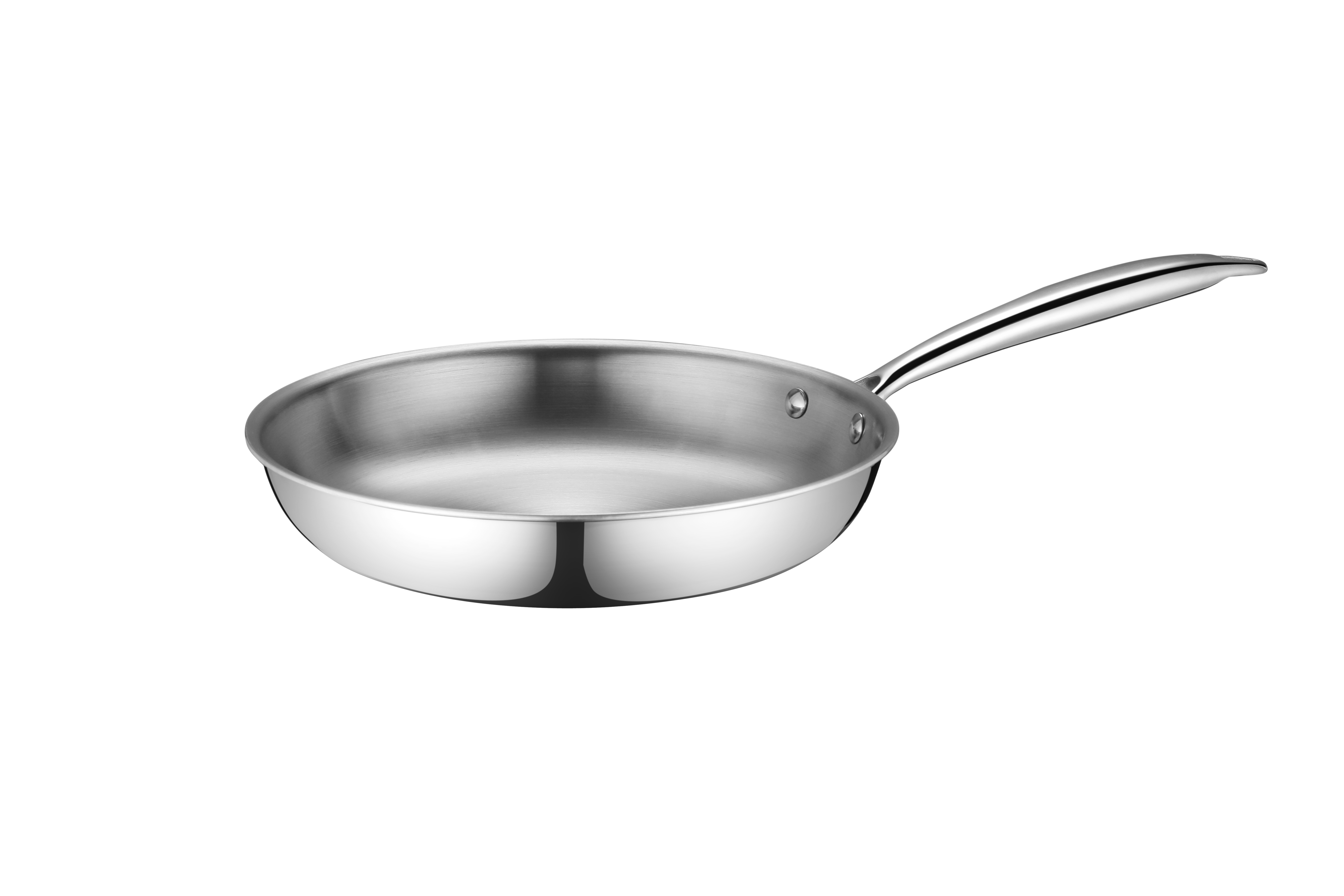 Premium Frypan Stainless Steel Mirror Finish Tri-Ply Clad No Coating Quick Heating Even Heat Distribution Skillet