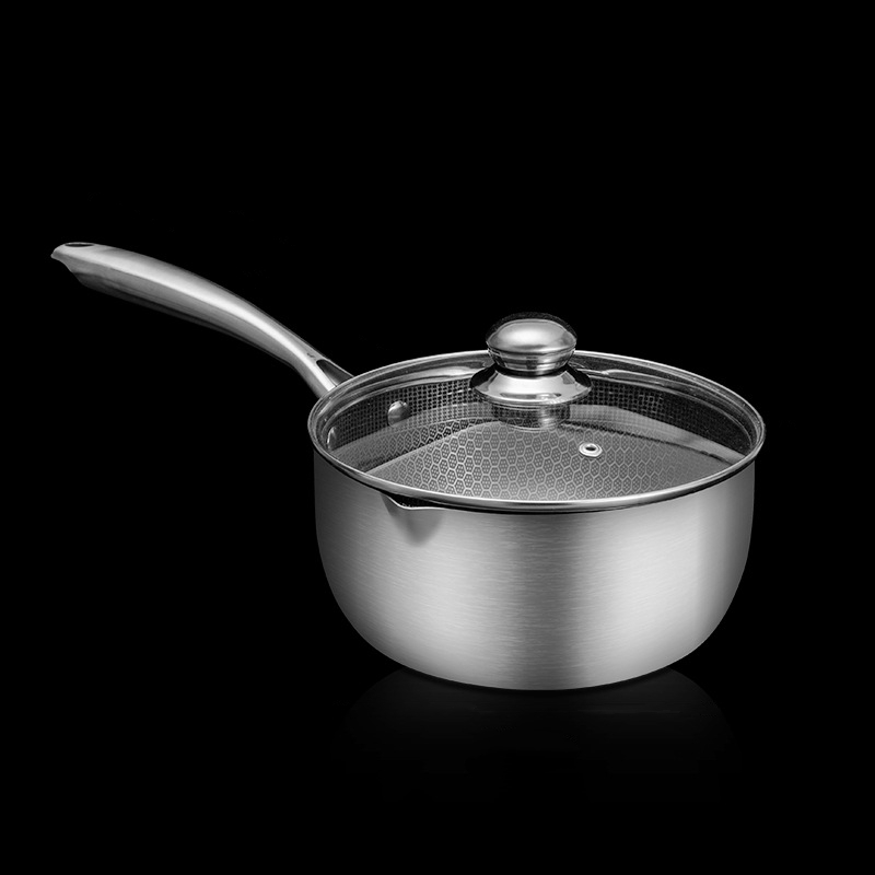 Food-grade Stainless Steel Honeycomb Non-stick Milk Pot Multi-functional Gas Induction Cooker Universal Saucepan with Glass Lid