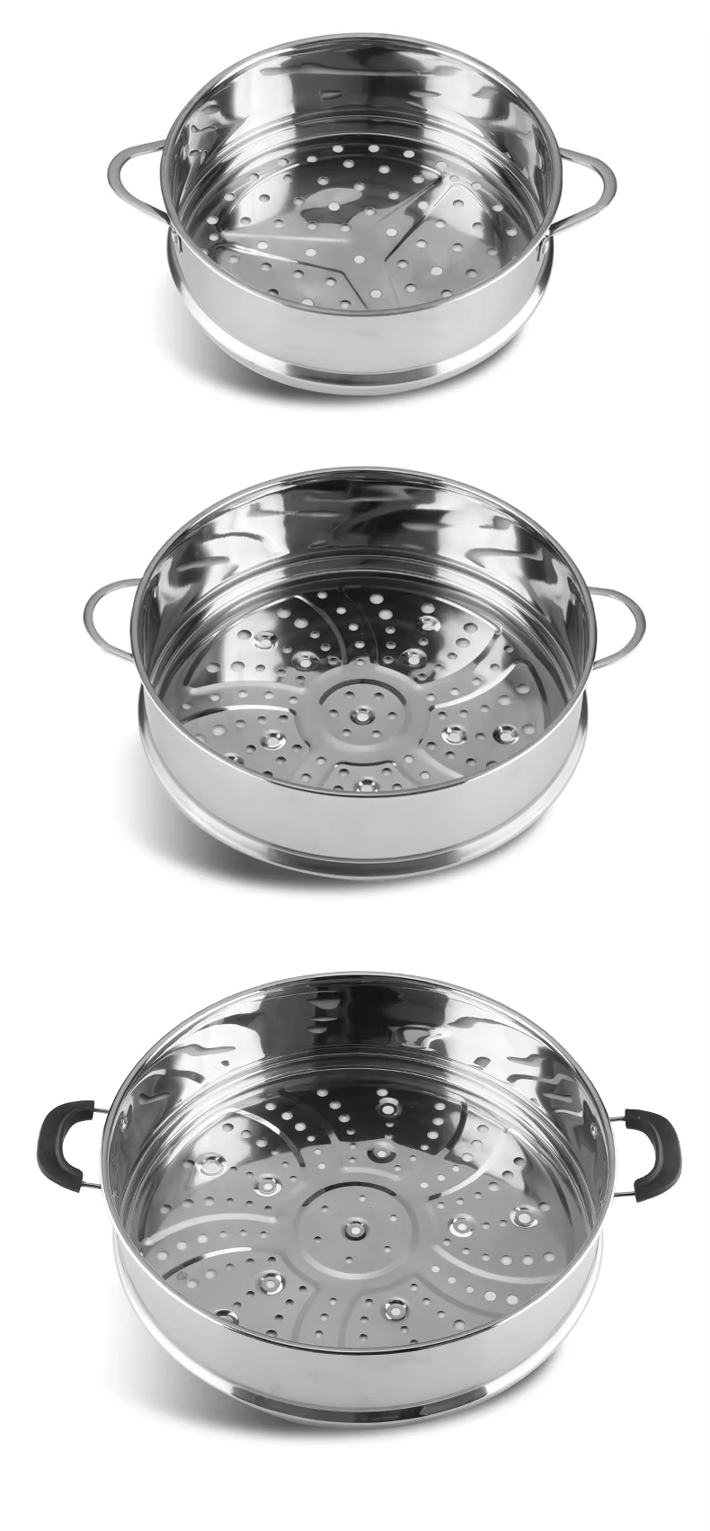 Stackable 45cm 3-Pcs Reusable Stainless Steel Steamer Cooker Pot Without Pot Cover Custom Kitchen Cookware Accessories 201/304