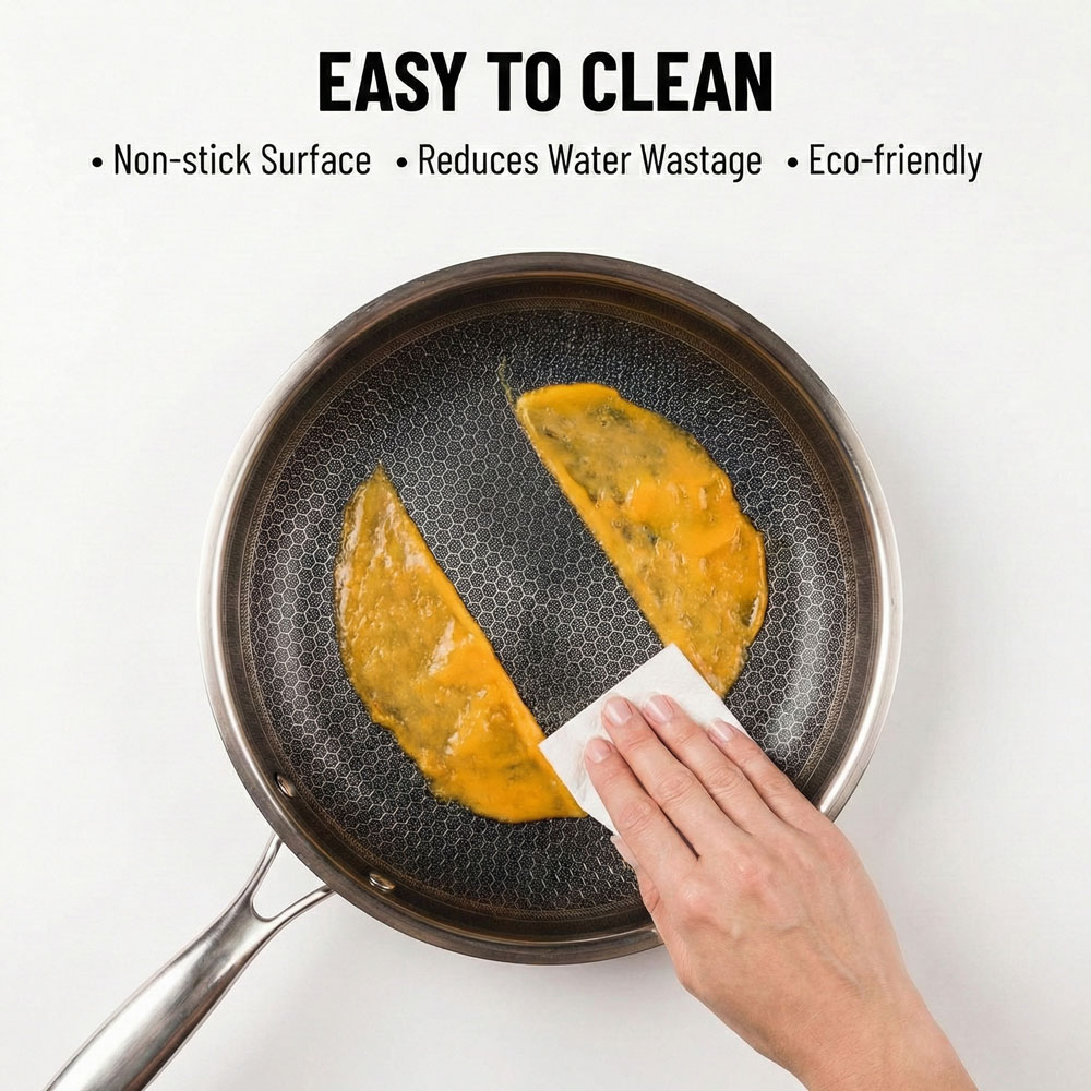 E-Top Stainless Steel Polished Frying Pan Nonstick Stainless Steel Skillet Scratch Proof Cool Grip Handles Non Toxic Cookware