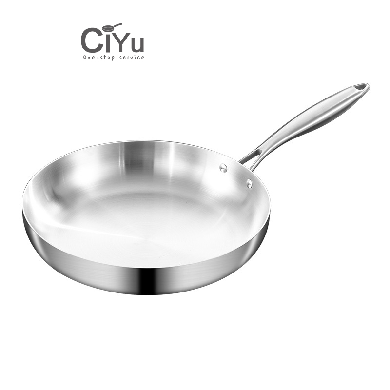 Universal Stove Three Layers Thickened Uncoated Egg Steak Non Stick Fry Pans Skillet 304 Stainless Steel Non Stick Frying Pan