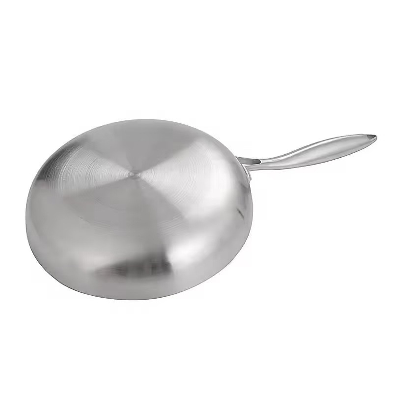 304 Stainless Steel Three-Layer Non-Stick Frying Pan Wok Thickened Coating-Free Flat-Bottomed Aluminum Base Universal Gas