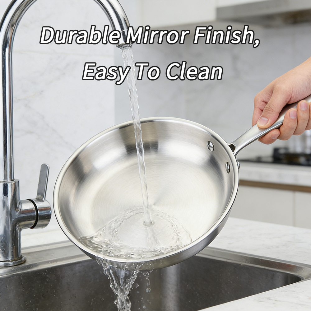 Tri-Ply Full Clad Stainless Steel Frying Pan Skillets Oven Safe Professional Cookware Induction Compatible