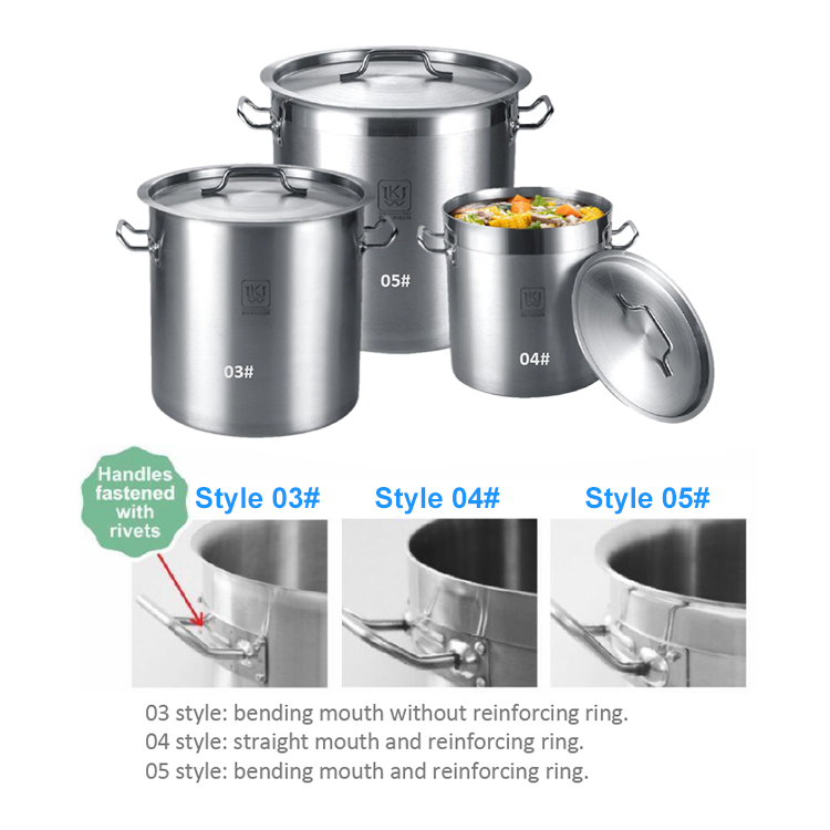 Commercial Kitchenware Use Short Body Design Various Sizes Stainless Steel Stock Pot Soup Cooking Pot with Lids