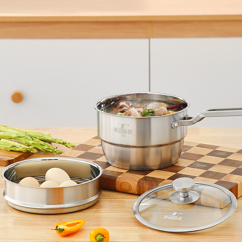 High Grade Food Safe 304 Stainless Steel Milk Pan with Removable Steamer Induction Compatible Saucepan for Healthy Cooking