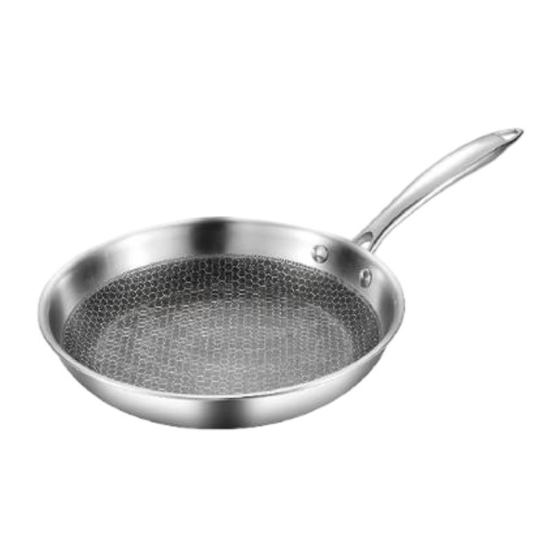 304 Stainless Steel Tri-Ply Flat Bottom Frying Pan for Restauratn Home Use