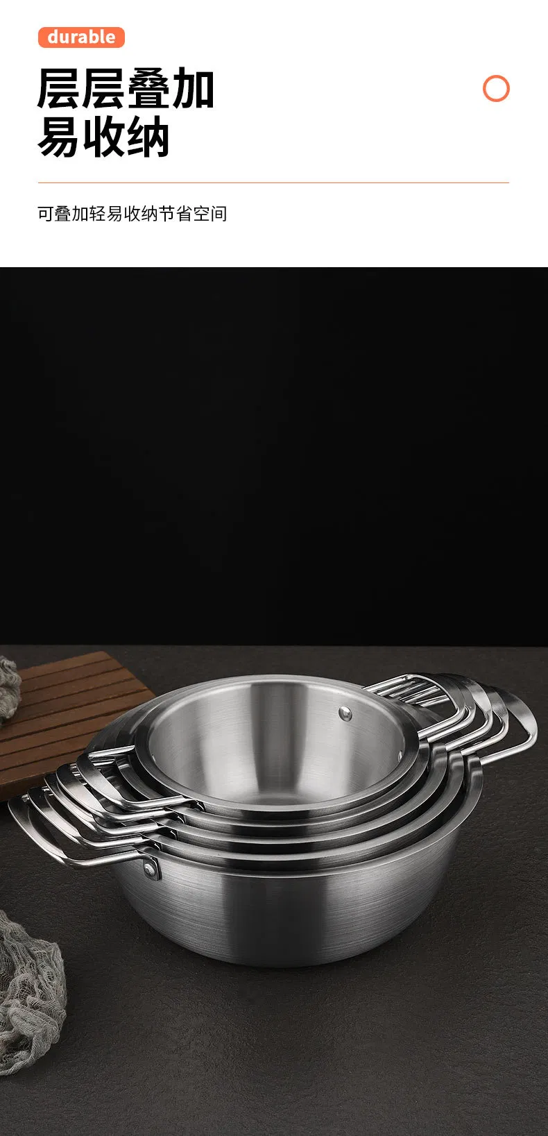 Korean Stainless Steel Ramen Pot – Double-Handled Thickened Noodle Soup Pot with Lid, Small Induction-Compatible Hot Pot