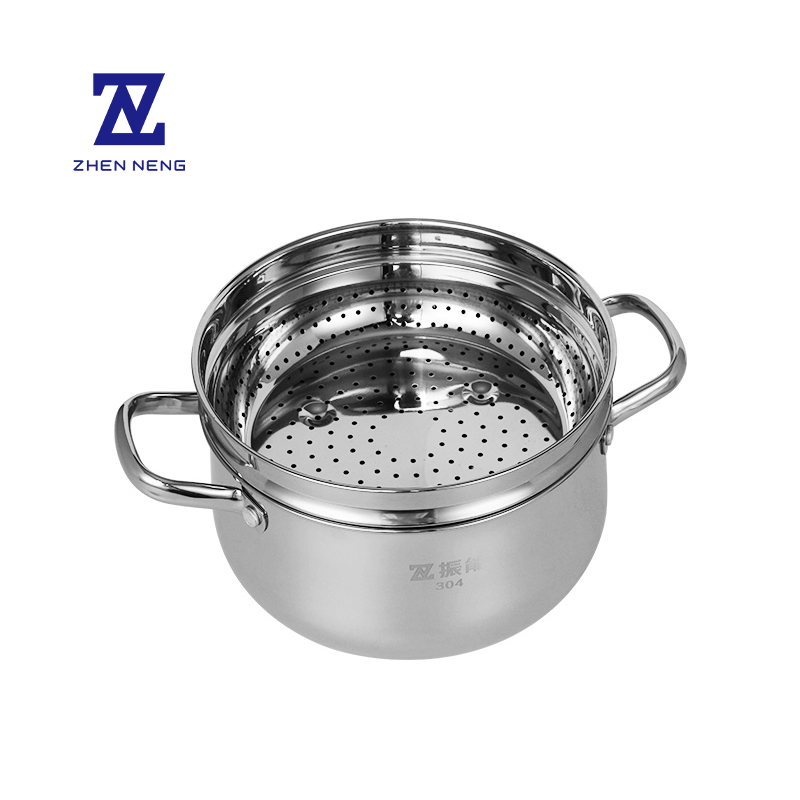 Multi-Purpose 18/8 Stainless Steel Steam and Soup Pots 22cm Tempered Glass Lid LFGB Professional Stainless Steel Cookware Set