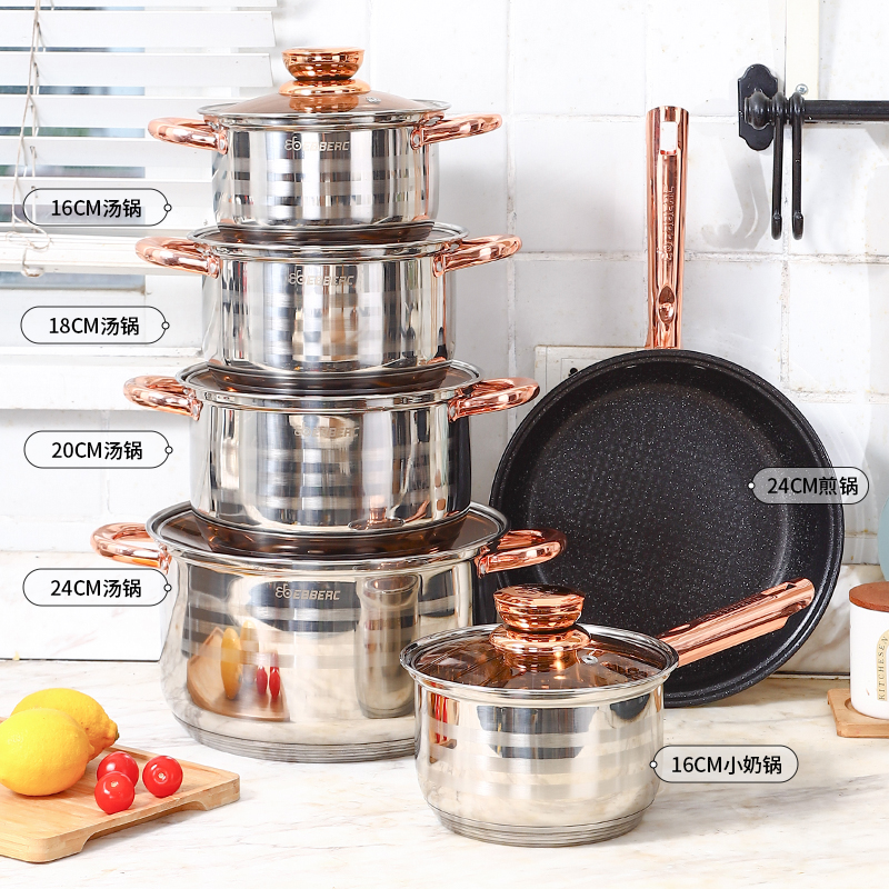 12-Piece Stainless Steel Pots and Pans Food Steamer Cooker Soup Saucepan Pot Set Deep Kitchen Cookware Set Cooking Pot