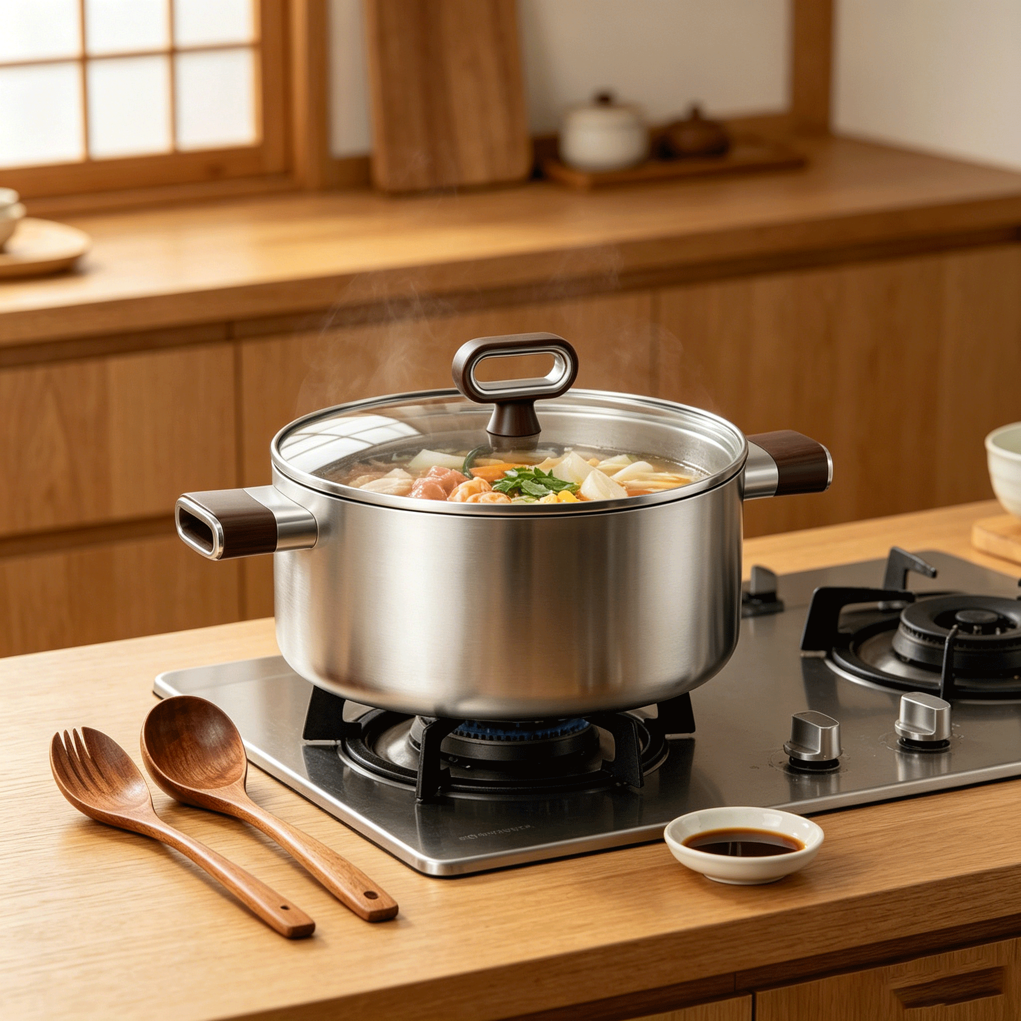 FLEY 304 Tri-ply Stainless Steel Cooking Pot With Titanium Heat Resistant Handle Premium Metal Cookware For Wholesale