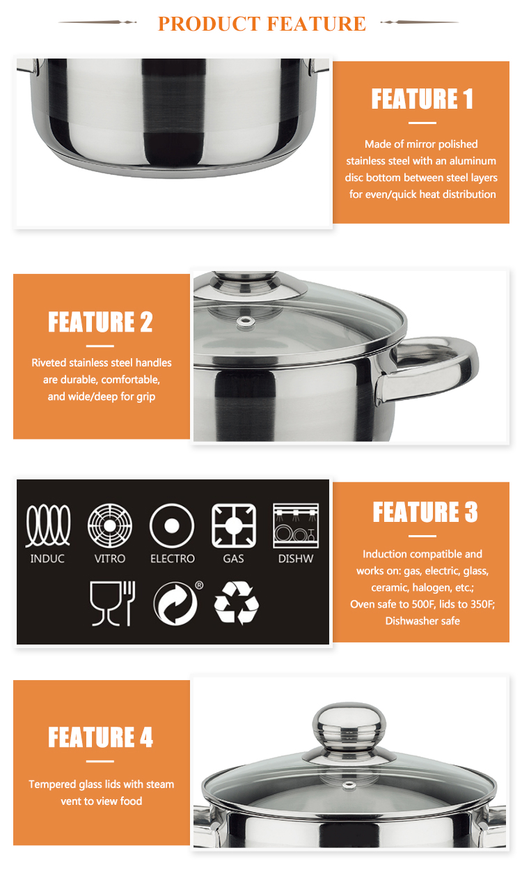 10pcs 304 Stainless Steel Kitchen Cookware Set