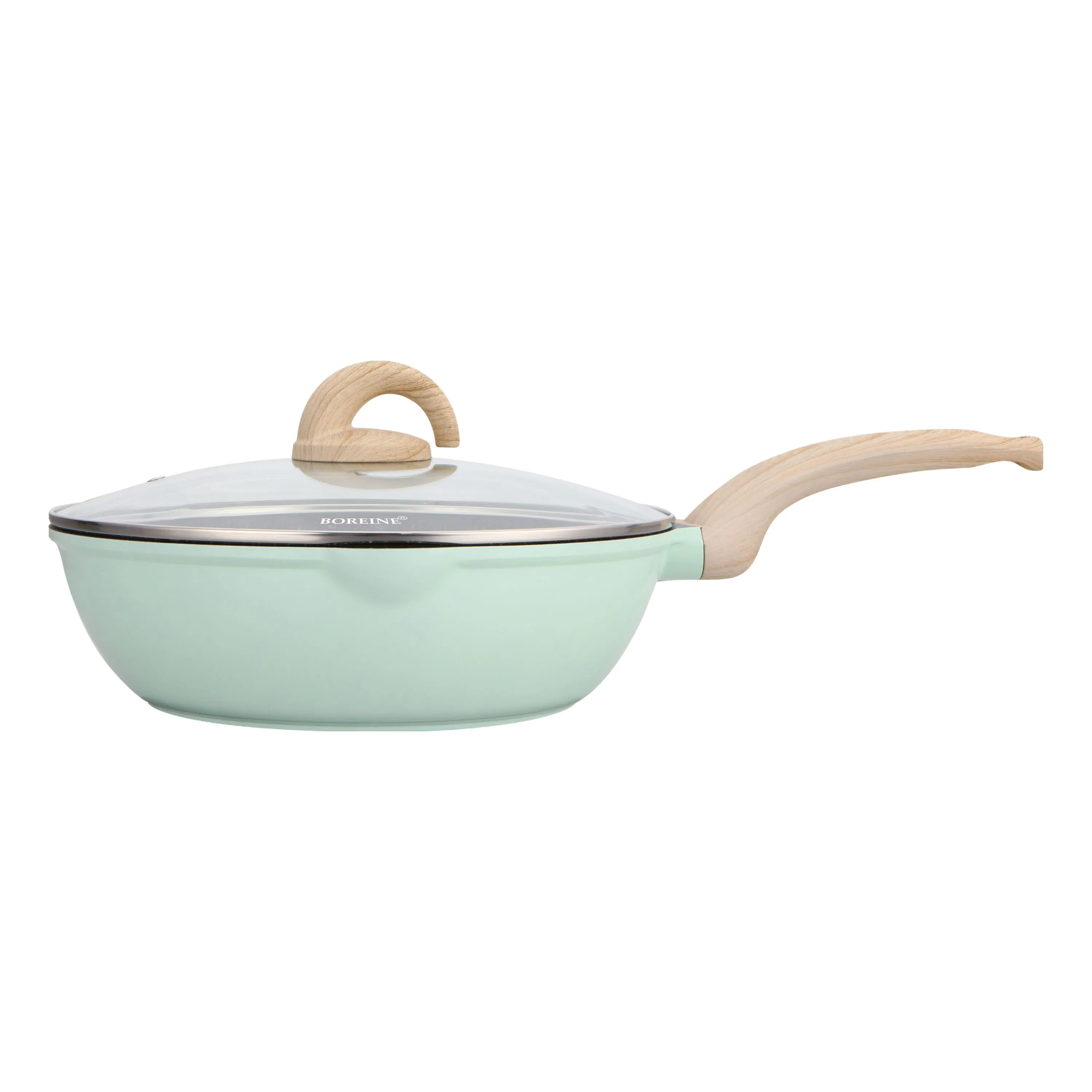 Green Non-Stick Cookware Ready Wok Deep Fry Pan Ceramic Skillet Saute Braise