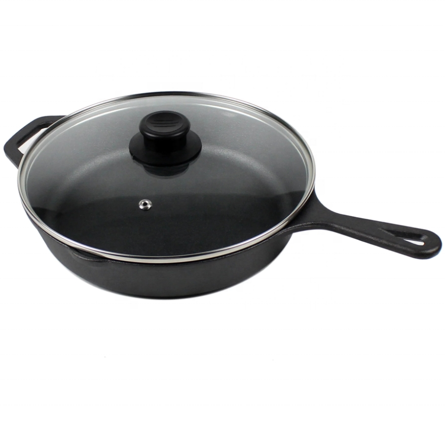 OEM ODM 12-Inch Classic Cast Iron Skillet Induction Compatible Flat Bottom Frying Pan with Gas Grill Kitchenware