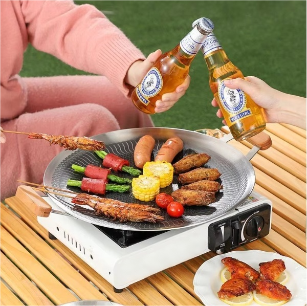 316 Stainless Steel Skillet Non-Stick Double Handled Sustainable Cookware Pans Korean Style Fried Noodles Grilling Honeycomb Gas