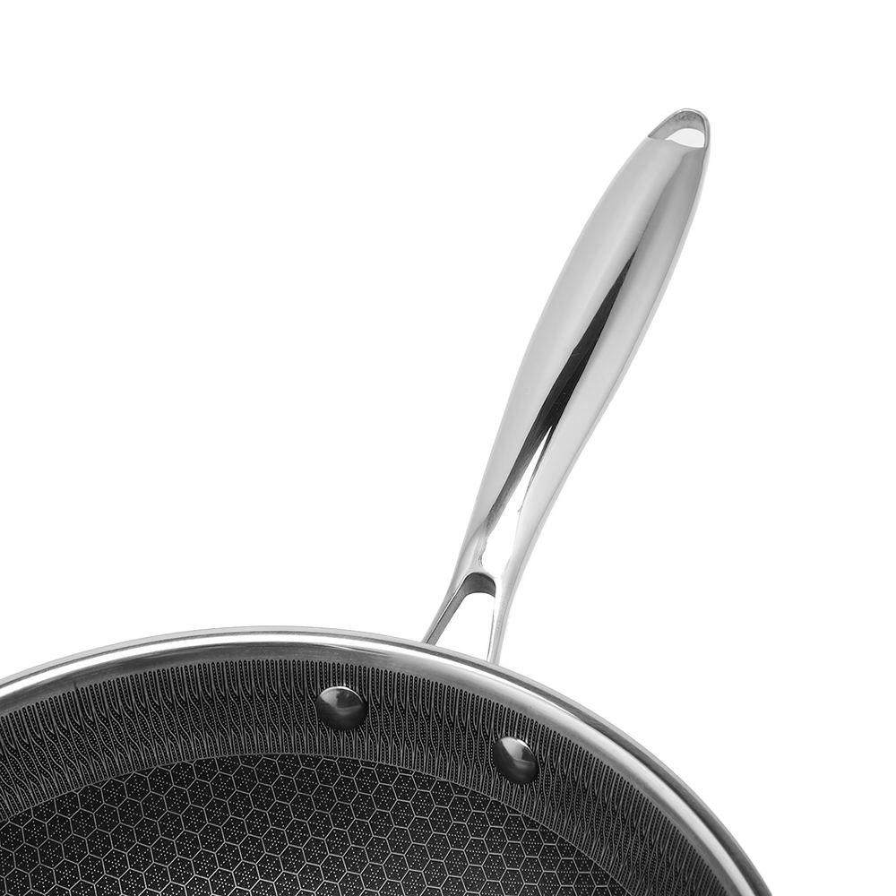 Wholesale 3-ply Stainless Steel Frying Pan Non-stick Honeycomb Coating Cookware With Tempered Glass Lid Customized OEM