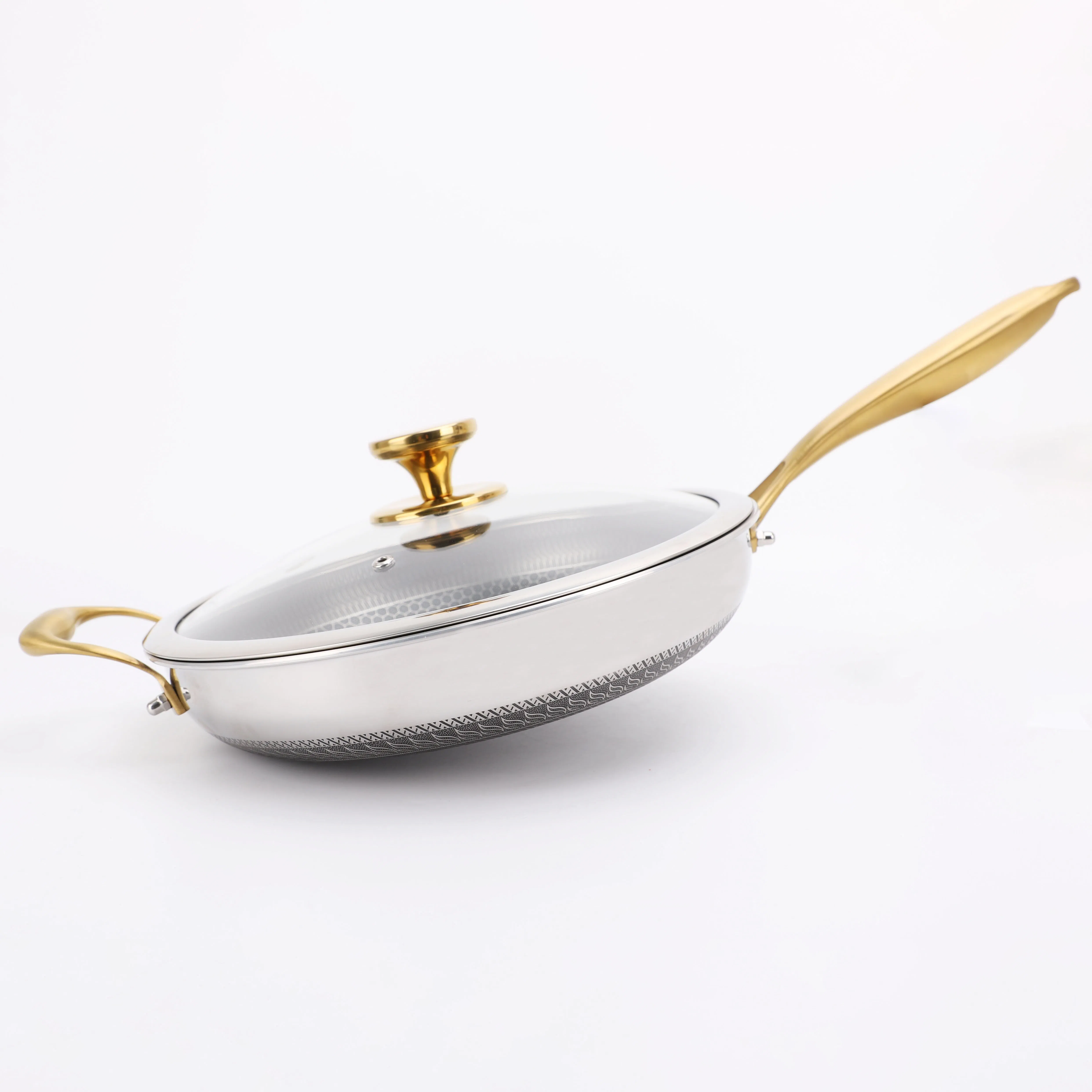 Factory Direct 12inch Tri-Ply Honeycomb Nonstick Coating Stainless Steel Deep Frypan