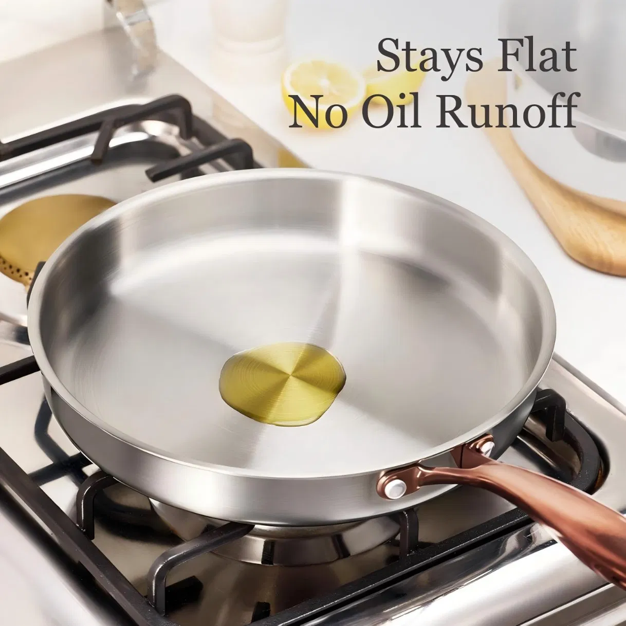 3-Piece Tri-Ply Stainless Steel Frying Pan Set, Skillet Set 8"/10"/12", Induction Compatible, Oven &amp; Dishwasher Safe, Gold Handle, Mothers Day Gifts