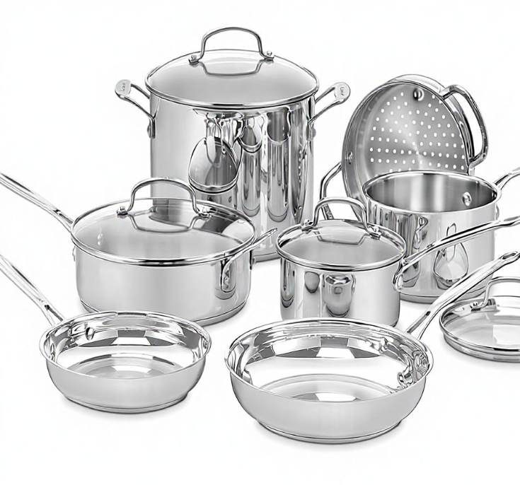 Premium Stainless Steel Kitchen Cookware Collection - Induction Ready Pot Set with Glass Lids &amp; Steamer Insert