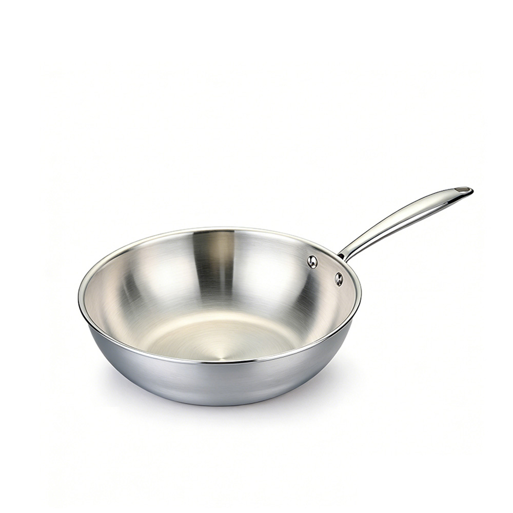 Tri-ply Full Clad Modern Stainless Steel Wok Professional Cookware 4-5L Oven Safe &amp; Induction Compatible