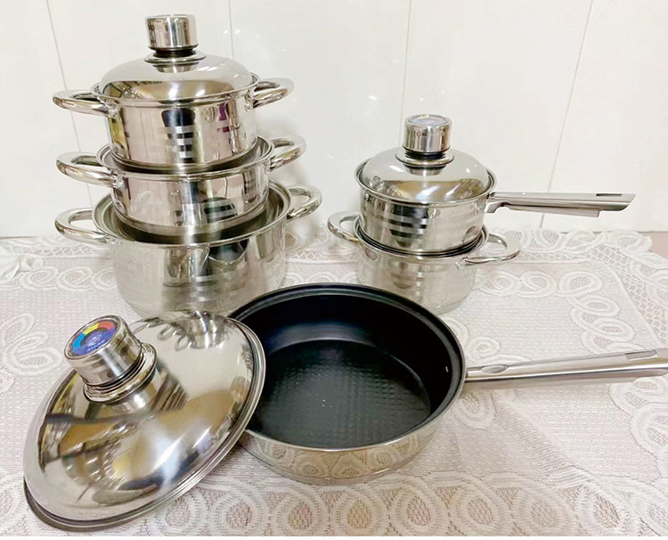 Heavy Duty Tri-Ply Bottom Induction Safe Stainless Steel Kitchen Saucepan Frying Casserole Pots and Pans Cookware Set with Glass Lids for Home Kitchen