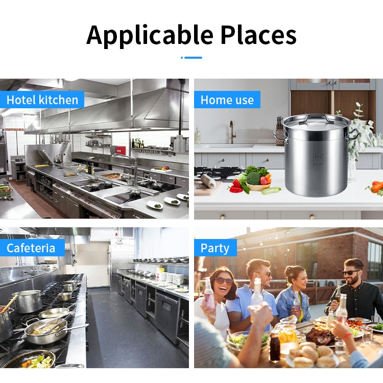Commercial Kitchenware Use Short Body Design Various Sizes Stainless Steel Stock Pot Soup Cooking Pot with Lids