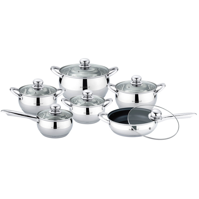 12 PCS Kitchen Induction Nonstick Cooking Pots and Pans Wok Set Tri Ply 304/316 Stainless Steel Honeycomb Cookware Set with Lid
