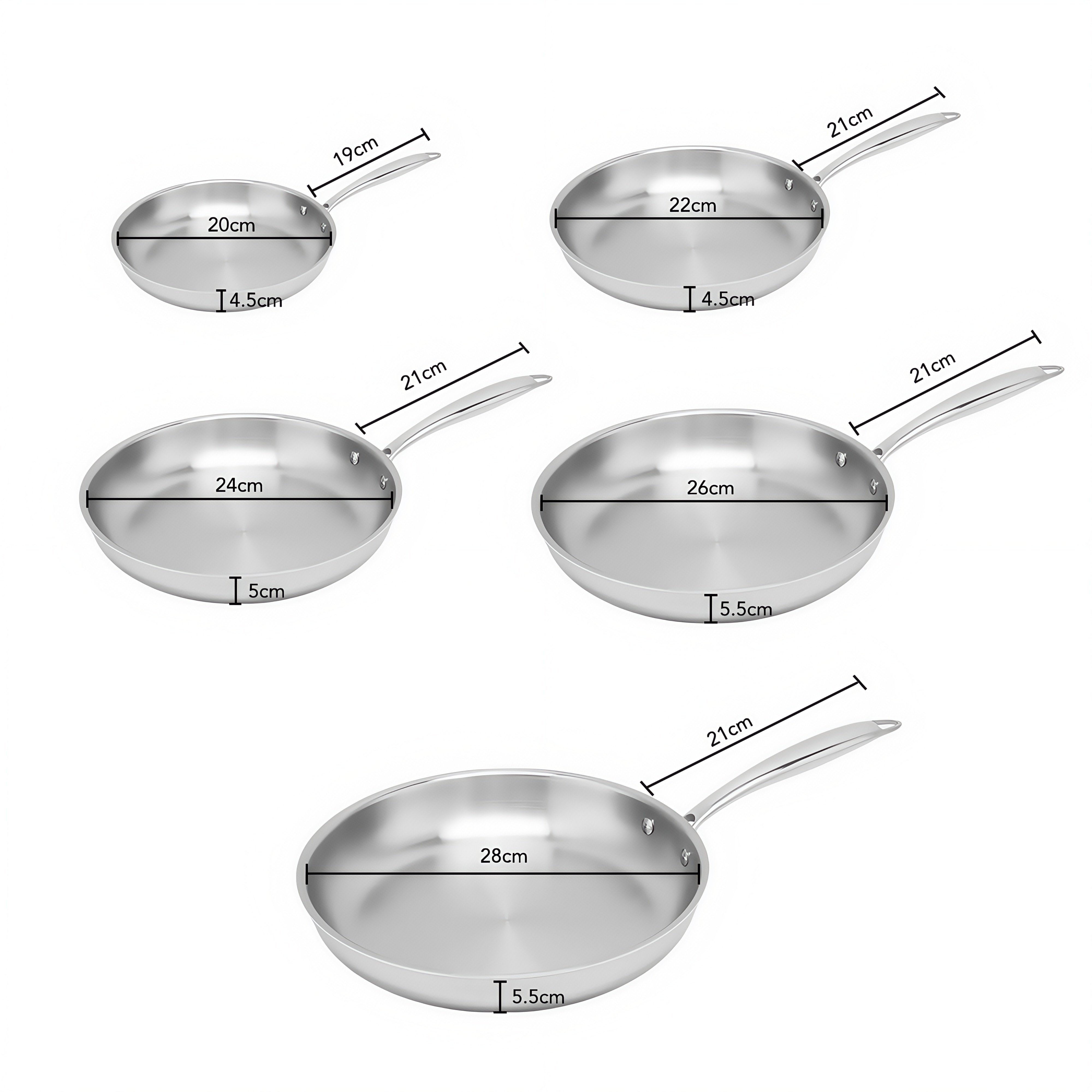 Factory Customized Modern Eco-Friendly Food Grade Stainless Steel Frying Pan Set Stainless Steel Handle For Home Restaurant Use