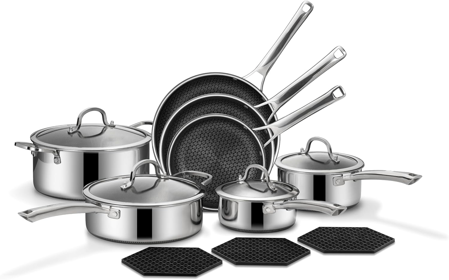 Stainless Steel 11-Piece Cookware Set Pots and Pans Non-Stick Frying Pans Saucepans Oven Safe Gas &amp; Induction Ready