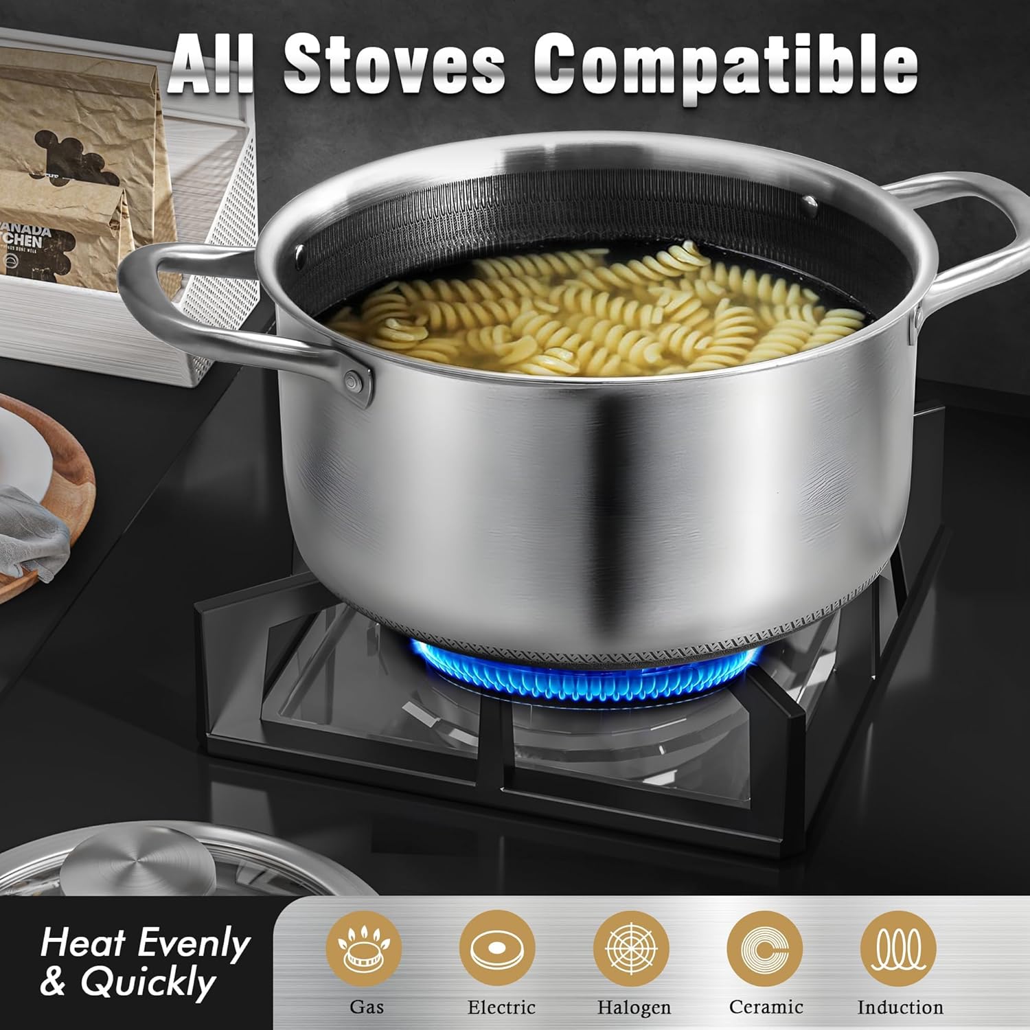 Nonstick 316 Stainless Steel Stock Pot Casserole Induction Stock Pot with Honeycomb Carving