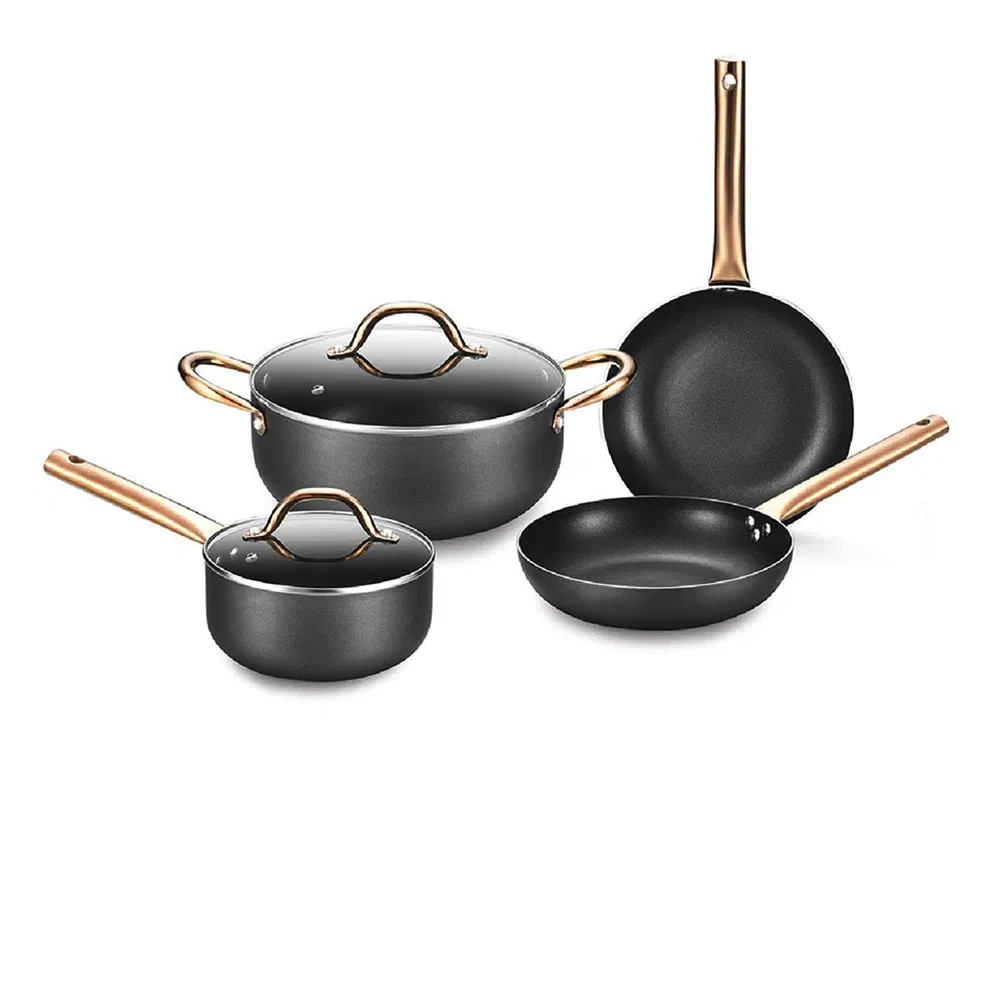 Pressed Aluminum Nonstick Ceramic Cookware Set Includes Saute Sauce Pan Dutch Oven Skillet Casserole with Induction Base and Stainless Steel Handles Food Pan