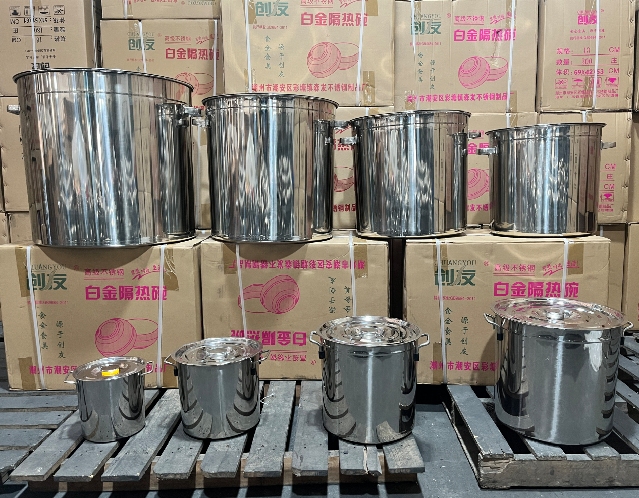 60cm Double Ear Induction Cooker Thickened Soup Pot Large Capacity 5L 98L 170L Stainless Steel Bucket with Lid Commercial