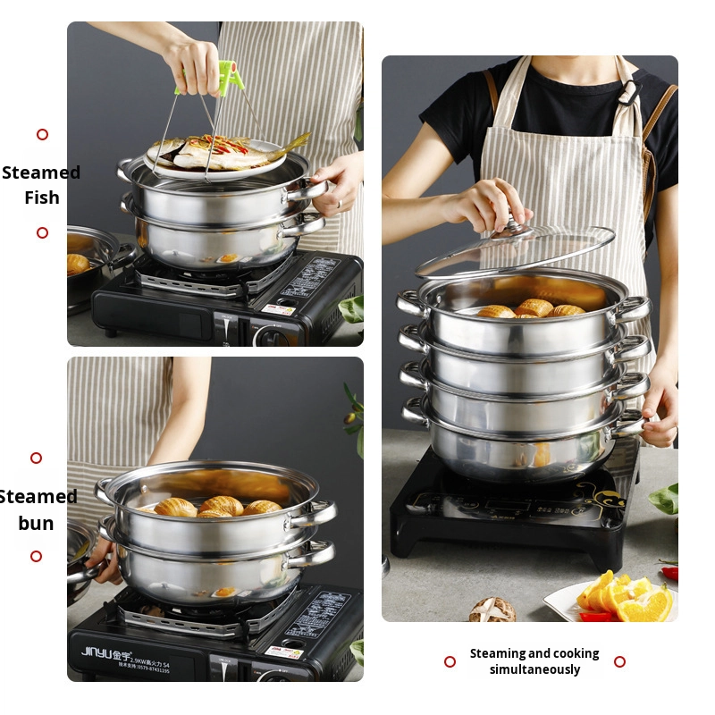 Five-Layer Stainless Steel Soup and Steamer Pot Set Thickened Hot Pot for Gas Stove and Induction Cooker for Home Use