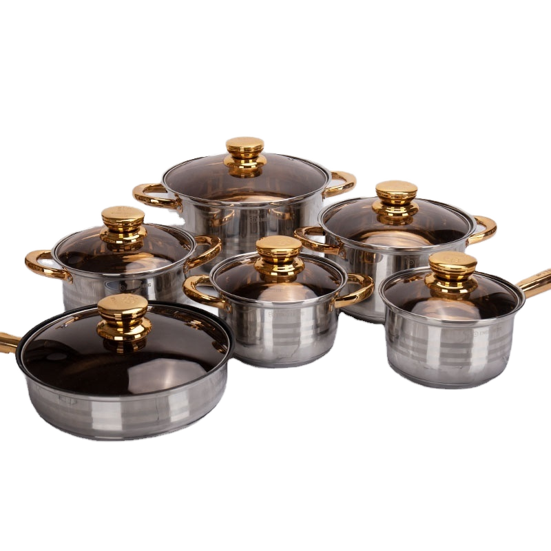 Stainless Steel 12pcs Cookware Set Luxury Cooking Pot Set for Kitchen Use