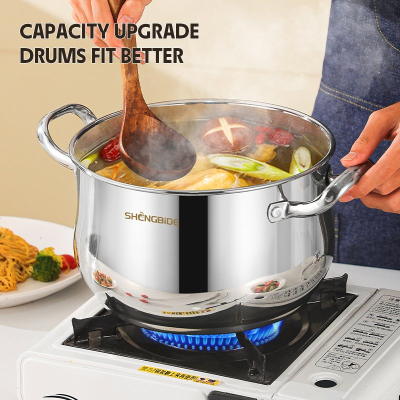 8PCS Curved Shape Stainless Steel Set Kitchen Cookware Soup Pot Casserole with Glass Lid
