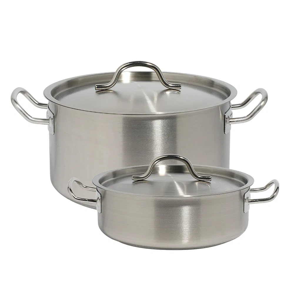 Commercial Grade Stainless Steel Soup Pot Double Ear High-Low Design Compatible with Induction Cookers