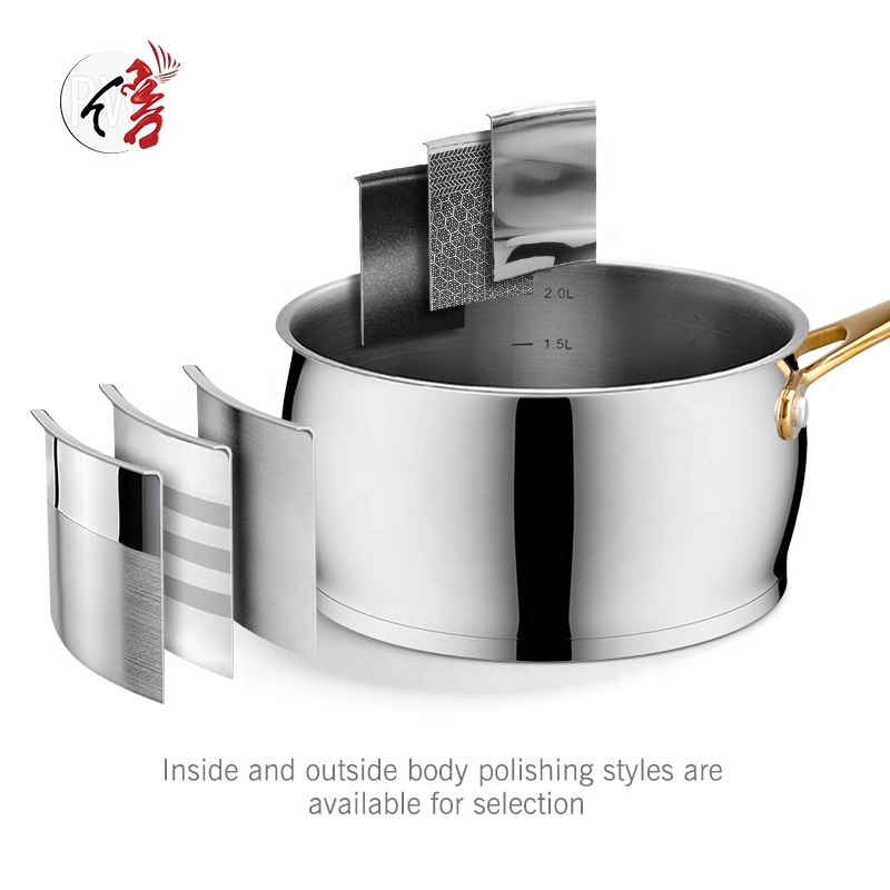 OEM Customize 8Pcs Belly Shape Induction Cookware Stainless Steel Cooking Pots and Pans Set With S/S Plated Gold Handle