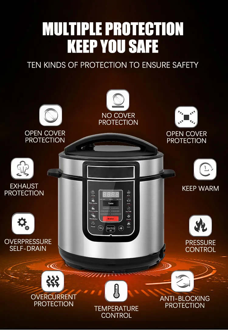 Non-Stick Coating Inner Pot Slow Cooker Multifunction Stainless Steel Electric Pressure Cookers